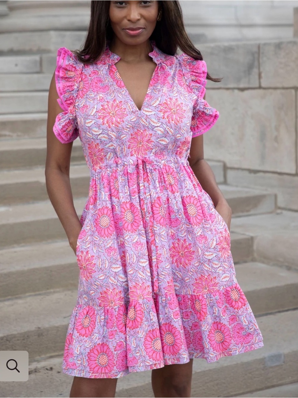 RUNGOLEE Pink Floral Ruffle Mini Dress
